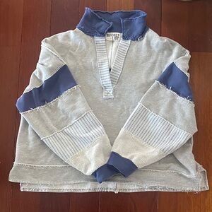 BUCKETLIST Light Gray and Navy Patchwork Pullover Sweater